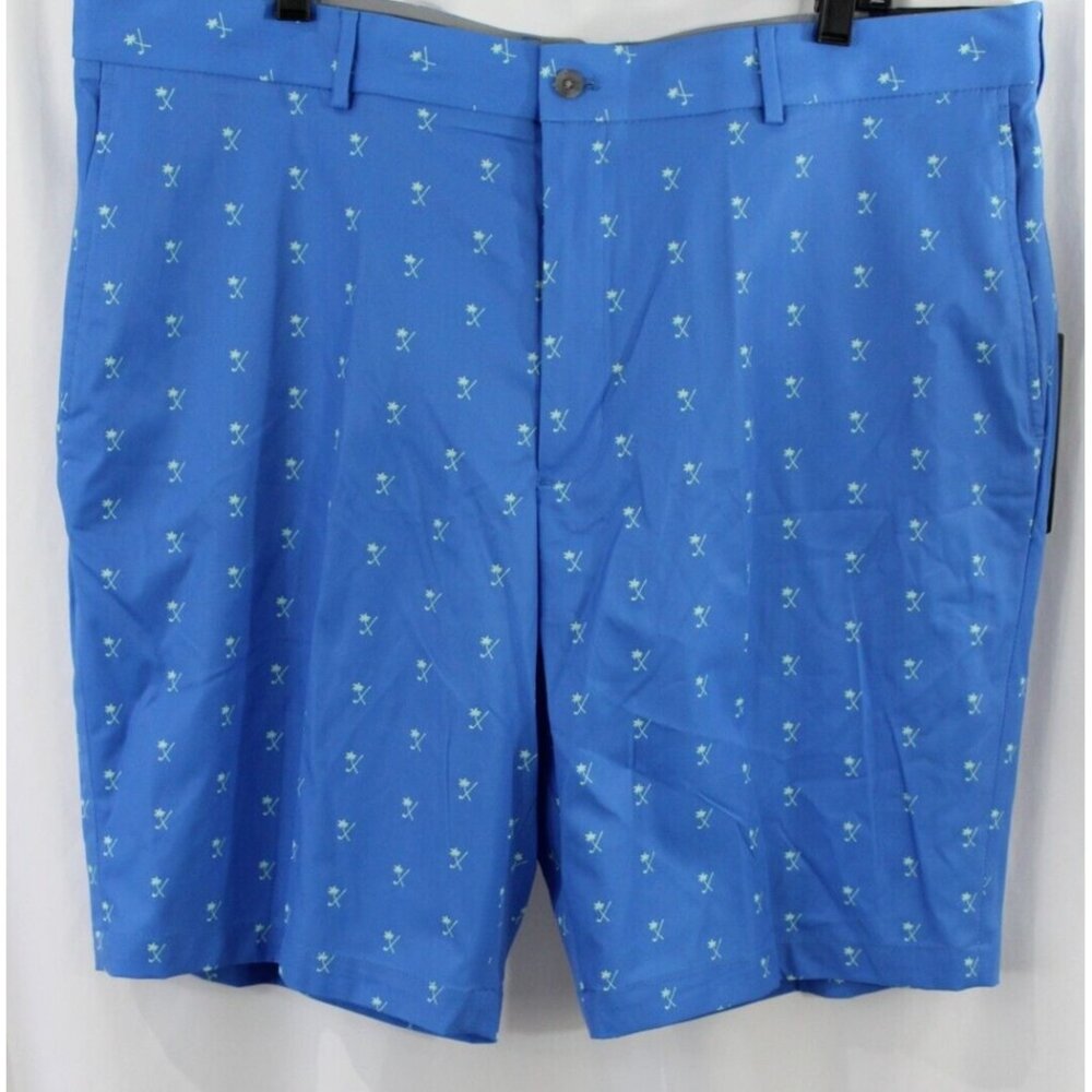Walter Hagen Mens Blue P11 Palm Clubs Print Flat Front Golf Shorts 42 NWT